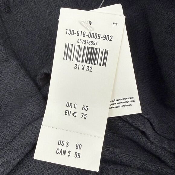 NWT Abercrombie & Fitch Men's Loose Linen-Blend Permacrease Trouser Black 31x32 - Picture 11 of 14